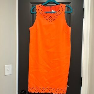 J. Crew scalloped bright orange cut out shift dress
